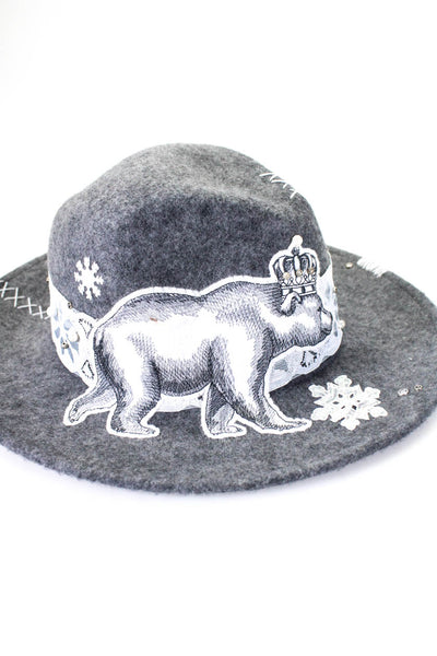 Very Bent One of a Kind Womens Polar Bear Embroidered Snowflake Winter Hat Gray