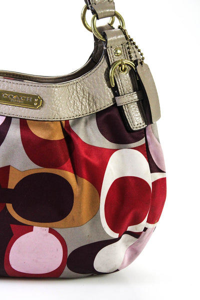 Coach Womens Leather Trim Gold Logo Canvas Shoulder Handbag Multicolor