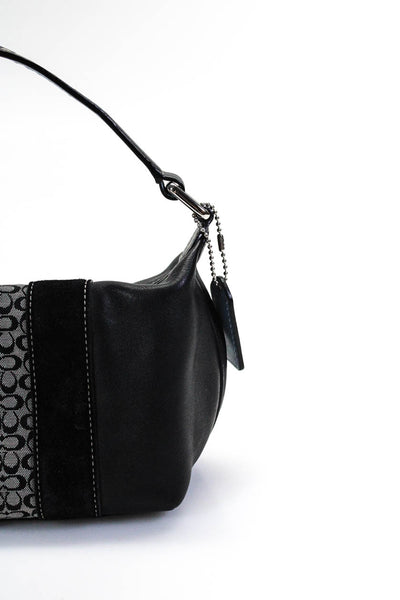 Coach Womens Leather Monogram Strip Shoulder Bag Black Small Handbag