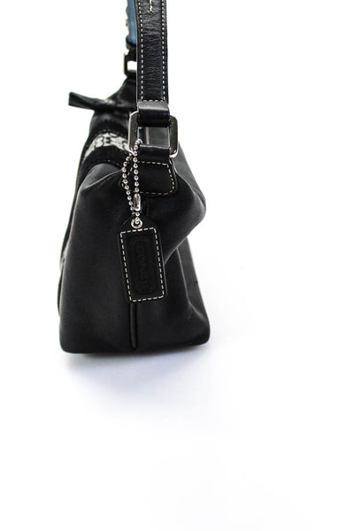 Coach Womens Leather Monogram Strip Shoulder Bag Black Small Handbag