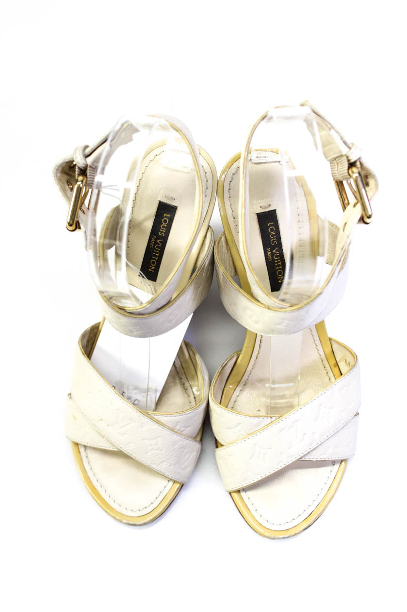 Louis Vuitton Womens Leather Empreinte Strappy Wedges Sandals White Si -  Shop Linda's Stuff