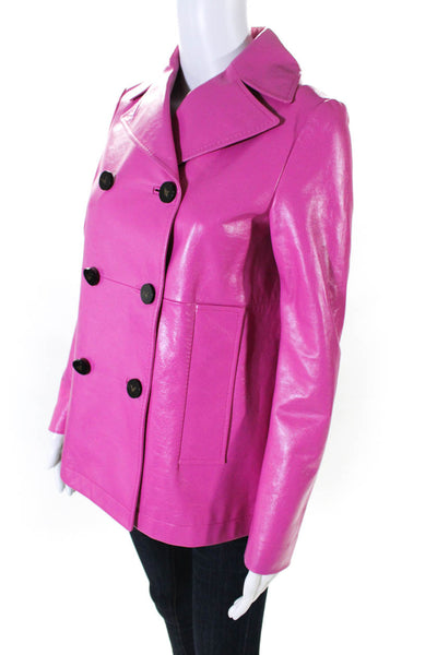 Valentino Womens Double Breasted Leather Jacket Pink Size 36 IT