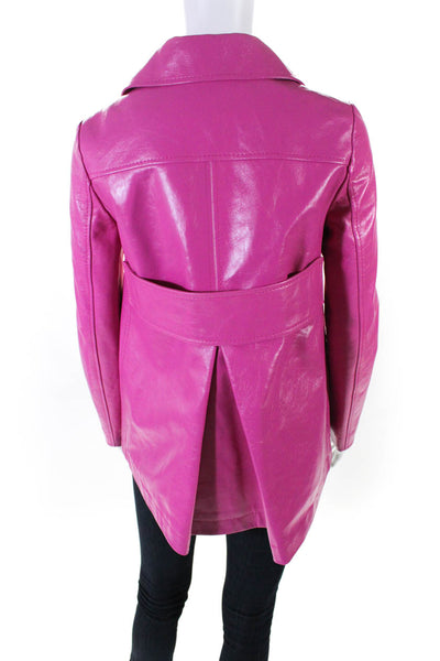 Valentino Womens Double Breasted Leather Jacket Pink Size 36 IT