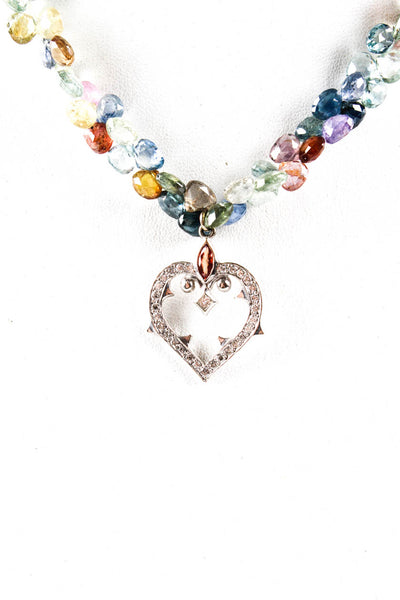 Loree Rodkin Womens Multicolor Sapphire Heart Pendant Necklace