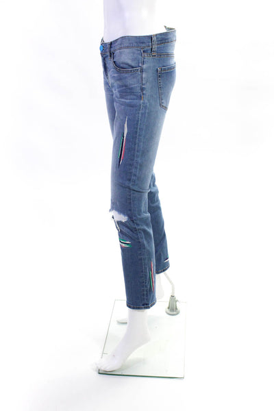 PERI.A Womens Embroidered Stitched Straight Leg Jeans Blue Size 26