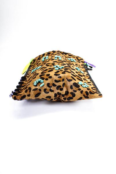 IMEMOI Womens Beaded Fringe Brown Animal Print Flat Shoulder Bag Handbag