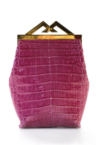 Maria Oliver Womens Alligator Turnlock Close Clutch Handbag Pink Medium