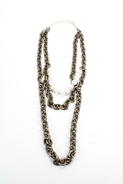 PERI.A Womens Pearl Intricate Bead Silver Chain Necklace Silver