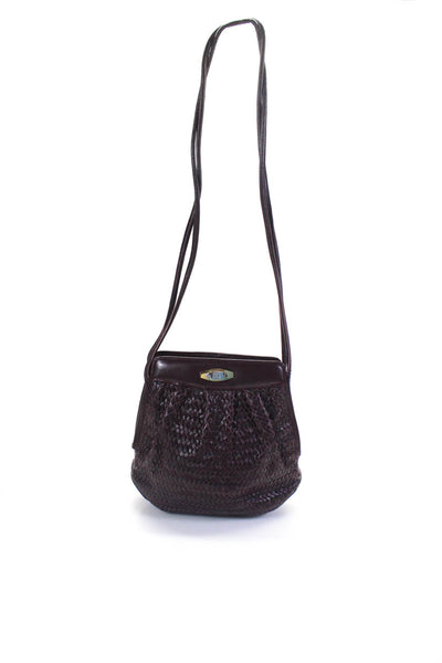 Gucci Womens Woven Leather Crossbody Handbag Burgundy