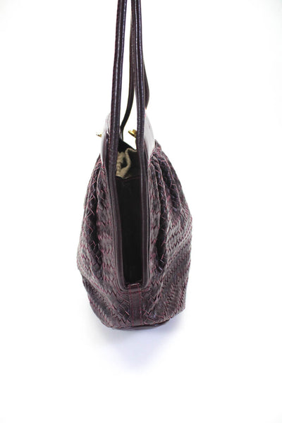 Gucci Womens Woven Leather Crossbody Handbag Burgundy