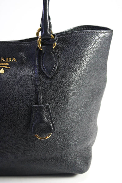 Prada Womens Textured Leather Tote Handbag Black