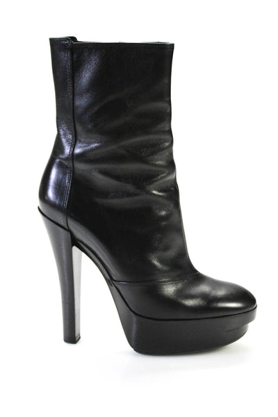 Louis Vuitton Womens Zip Up High Heel Black Leather Platform Boots Size 36