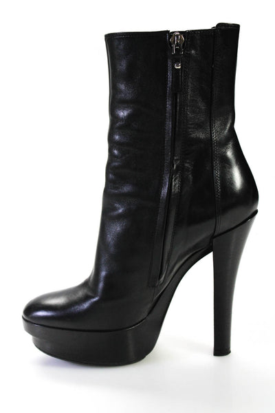 Louis Vuitton Womens Zip Up High Heel Black Leather Platform Boots Size 36