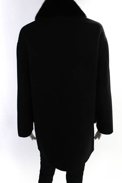 Valentino Womens Wool Cashmere Coat Mink Rockstud Trim Black Size 38 IT