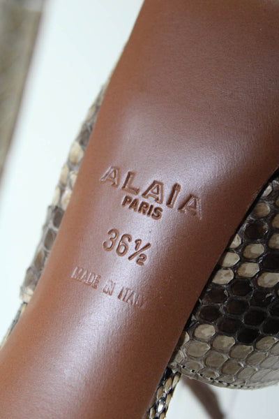 Alaia Womens Snakeskin Ankle Strap Stiletto Sandals Brown Size 36.5 6.5