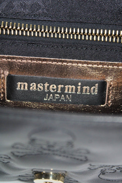 Mastermind Womens Embroidered Skull Leather Flap Wristlet Tote Handbag Black