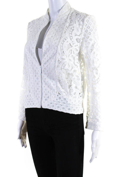 Lover Womens Long Sleeve Front Zip Crew Neck Lace Jacket White Size 4