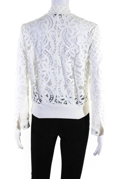 Lover Womens Long Sleeve Front Zip Crew Neck Lace Jacket White Size 4