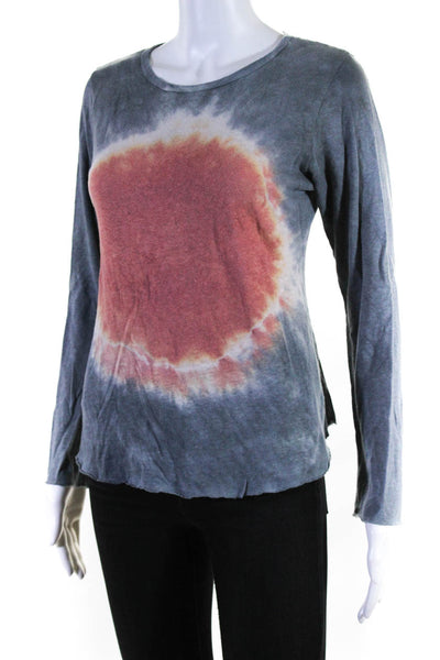 Love Tanjane Womens Long Sleeve Scoop Neck Tie Dyed Shirt Gray Pink Size XS