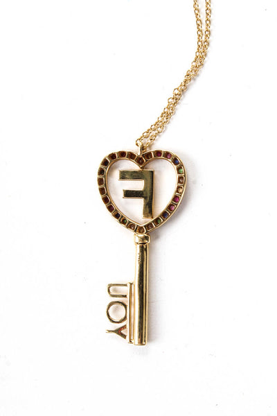Peri A Womens 18kt Yellow Gold Pave Diamond Heart Key Pendant Necklace