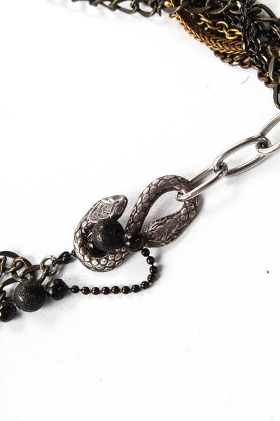 Gunda Womens Silver Tone Mixed Media Multichain Charm Layered Necklace
