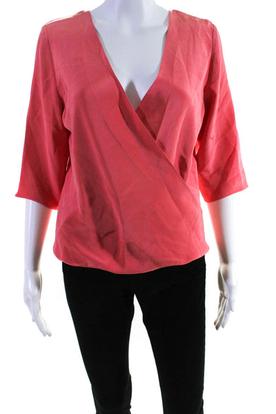 PERI.A Womens Silk V Neck Give Blouse Pink Size Small