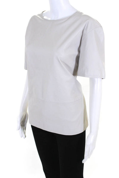 Loulou Studio Womens Leather Short Sleeve Blouse White Size Large