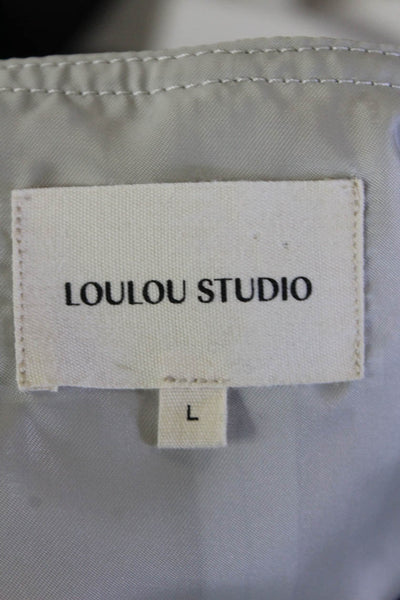 Loulou Studio Womens Leather Short Sleeve Blouse White Size Large