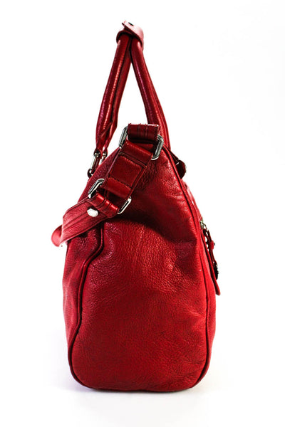 Marc By Marc Jacobs Womens Silver Tone Solid Leather Tote Handbag Red