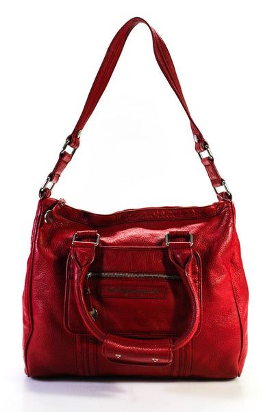 Marc By Marc Jacobs Womens Silver Tone Solid Leather Tote Handbag Red
