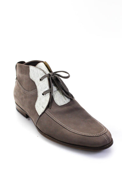 Tardini Mens Genuine American Alligator Suede Lace Up Boot Gray Size 8