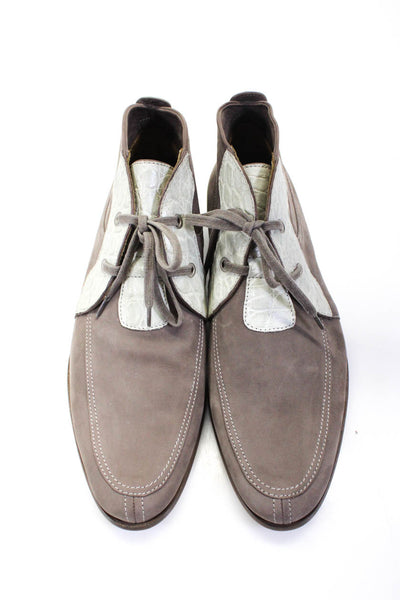 Tardini Mens Genuine American Alligator Suede Lace Up Boot Gray Size 8
