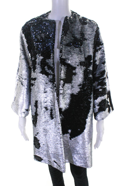 Libertine Womens Open Front Two Toned Sequin Jacket Silver Tone Blue Size XS