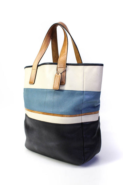 Coach Womens Leather Stripe Tote Multicolor