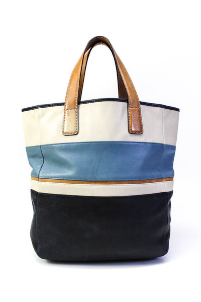 Coach Womens Leather Stripe Tote Multicolor