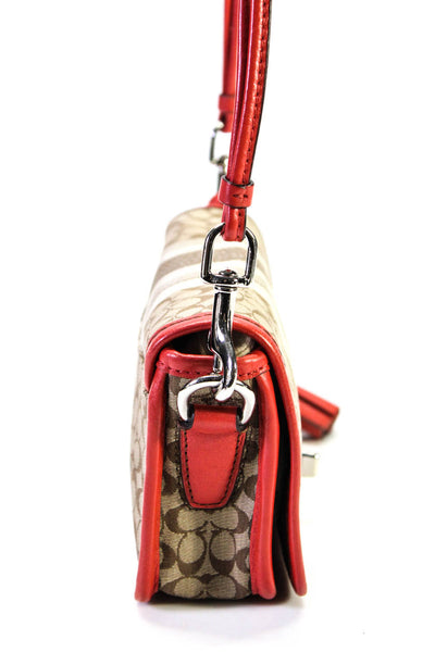 Coach Womens Monogrammed Leather Trim Crossbody Small Beige Handbag
