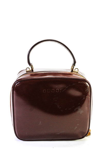 Gucci Womens Zip Top Gold Tone Solid Leather Shoulder Handbag Brown