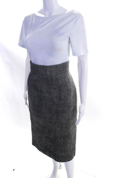 Dolce & Gabbana Women's Wool Blend Mid Calf Pencil Skirt Black/White Size 44