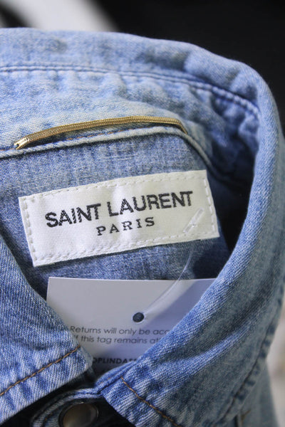 Saint Laurent Womens Chambray Collared Snap Front Blouse Top Blue Size S