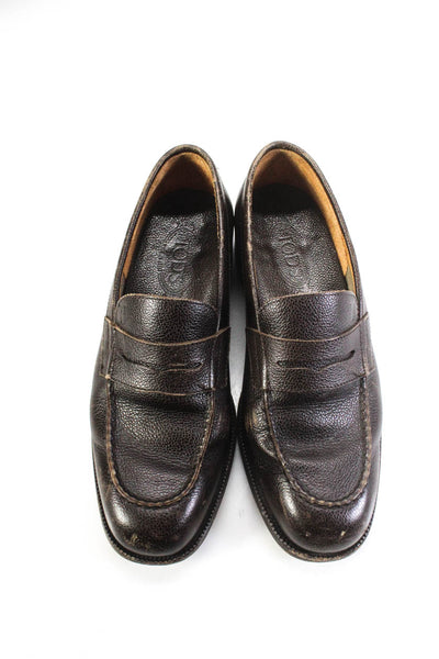 Tods Mens Textured Leather Loafer Shoes Brown Size 8