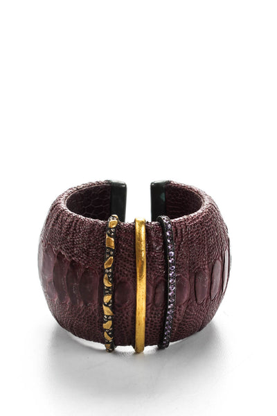 Designer Womens Ostrich Purple Gemstone Gold Tone Cuff Bracelet