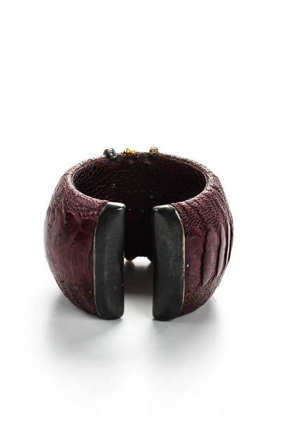 Designer Womens Ostrich Purple Gemstone Gold Tone Cuff Bracelet