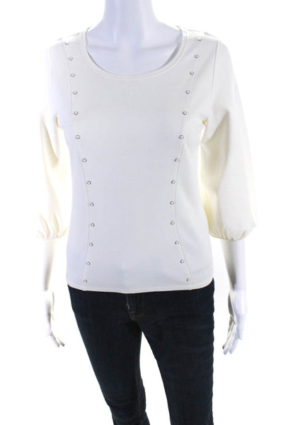 Karen Millen Womens Three Quarter Sleeve Studded Top Beige Size 6