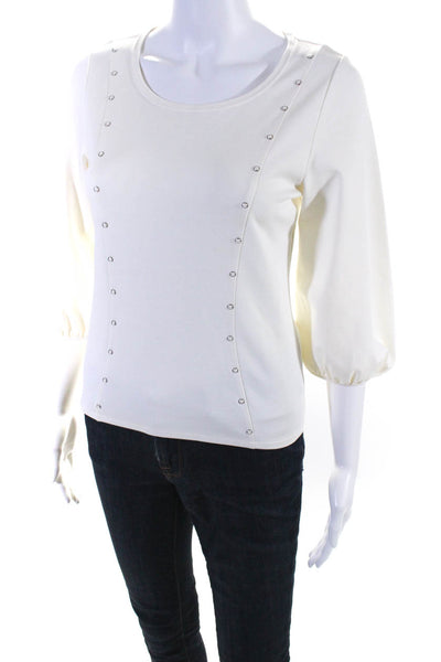 Karen Millen Womens Three Quarter Sleeve Studded Top Beige Size 6