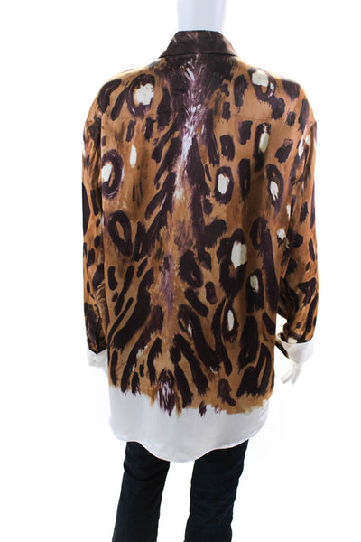 Marni Womens Wild Bunch Satin Button Down Blouse Abstract Print Brown Size IT 42