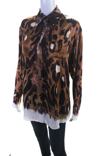Marni Womens Wild Bunch Satin Button Down Blouse Abstract Print Brown Size IT 36