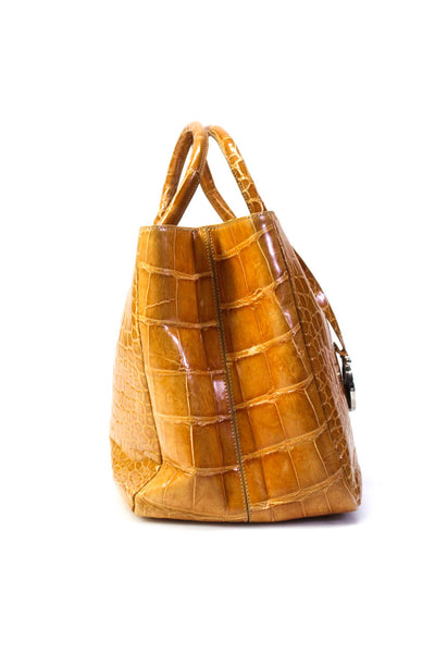 Tardini Womens Alligator Leather Top Handle Tote Handbag Yellow