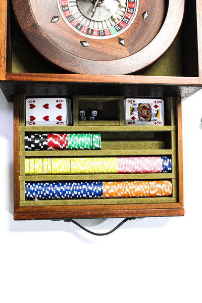 Tardini Unisex Adults Alligator Leather Roulette Spinning Wheel Game Set Brown