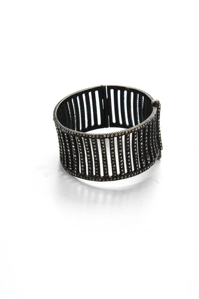 Designer Womens Silver Tone Metal Diamond Cuff Bracelet