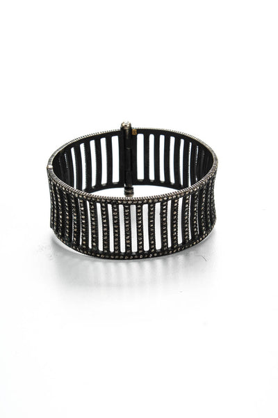 Designer Womens Silver Tone Metal Diamond Cuff Bracelet